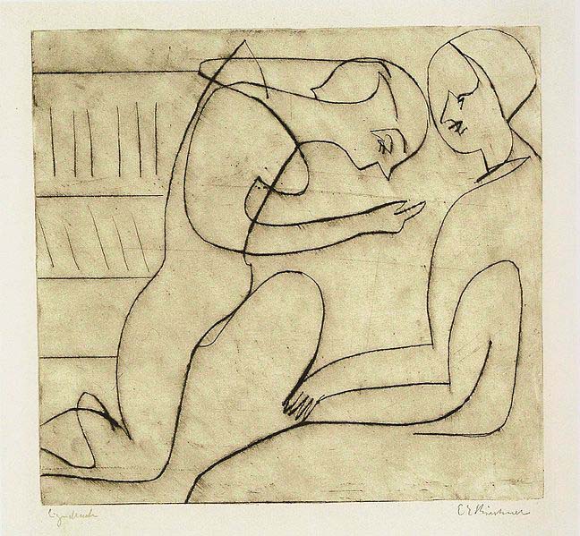 Lovers in the bibliothek - etching